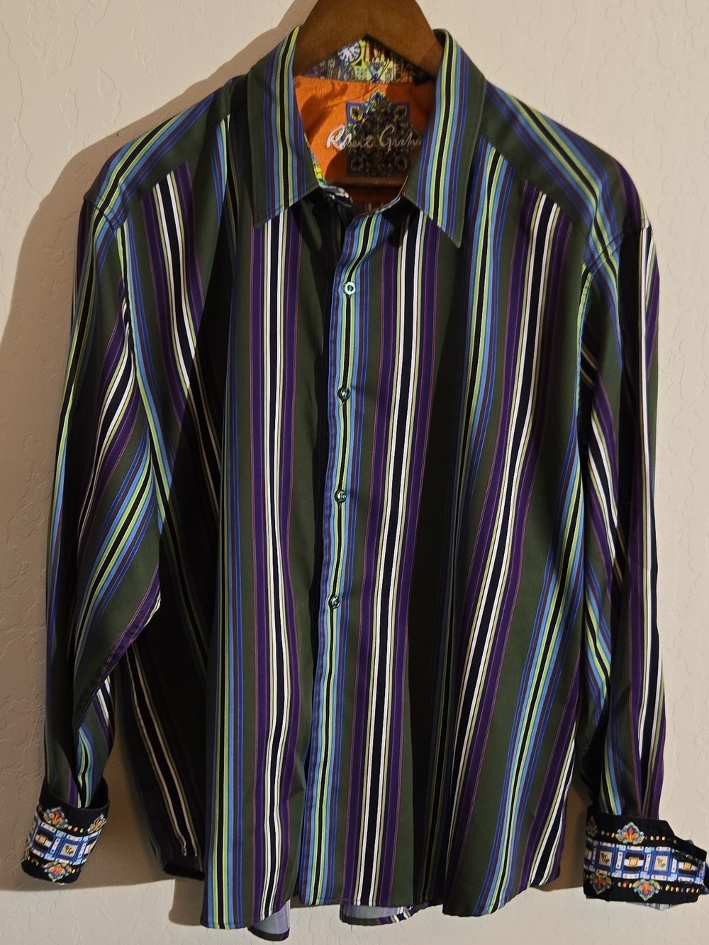 Robert Graham Men's Green & Purple Stripe Button-Up Shirt
